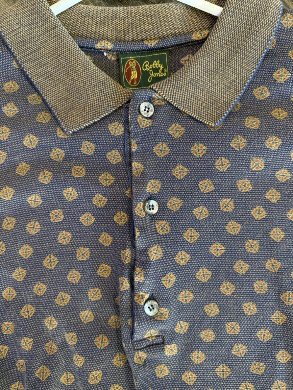 Bobby Jones Purple Patterned Polo with Contrast Collar